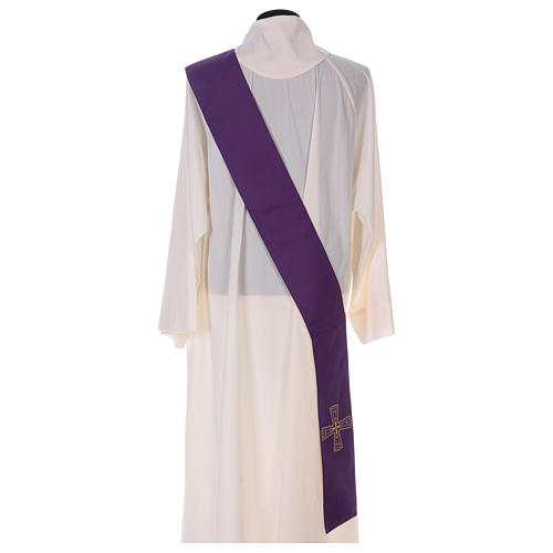 Zweifarbige Diakonstola weiss/violett mit goldenen Kreuz 100% Polyester Gamma 4