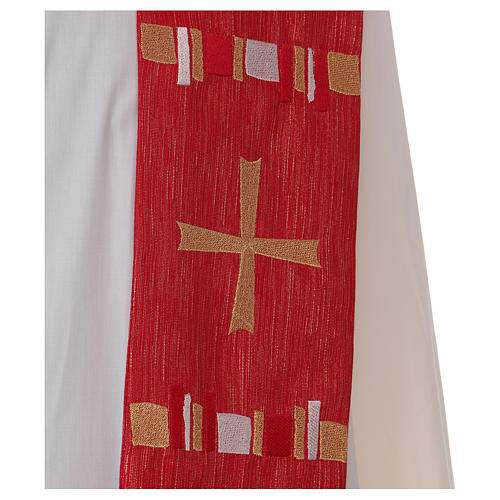 Rote Priesterstola Kreuz und Taube Polyester 3