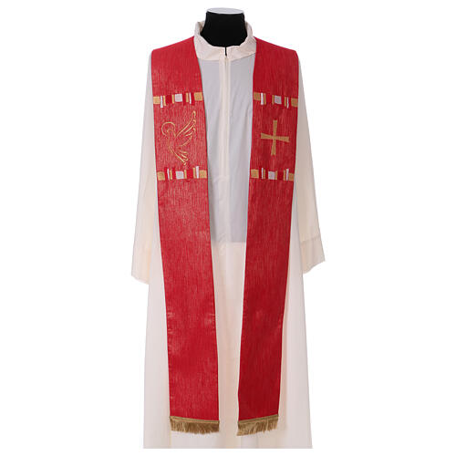 Red stole, dove and gilt threads, 100% polyester 1