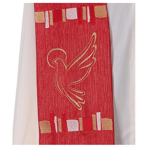 Red stole, dove and gilt threads, 100% polyester 2