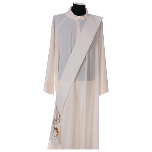 Ivory deacon stole, grapes and ears of wheat, 80% polyester 20% wool 1