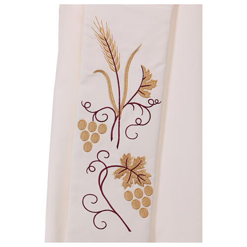 Ivory deacon stole, grapes and ears of wheat, 80% polyester 20% wool 2