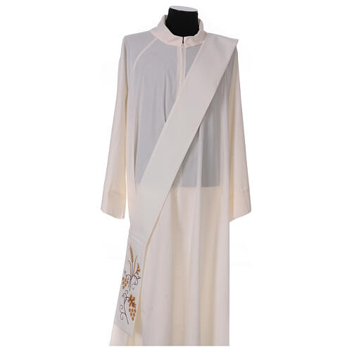Deacon stole in ivory with grapes and wheat spike 80% polyester 20% wool 1