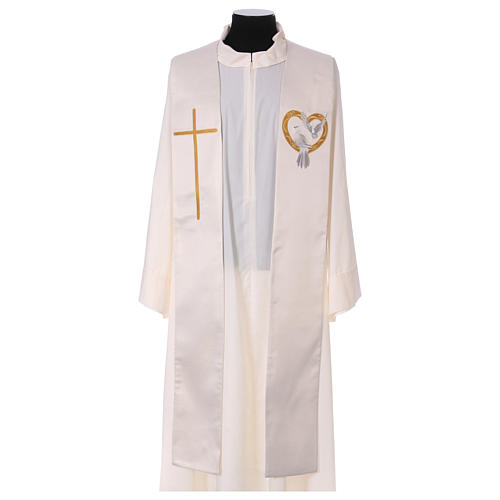 Priesterstola Herz und Kreuz 100% Polyester elfenbeinfarbig 1