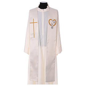 Ivory stole, doves and golden heart, 100% polyester