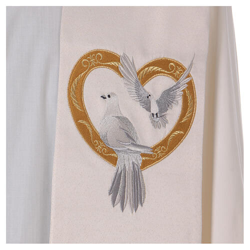 Ivory stole with dove and golden heart 100% polyester 3