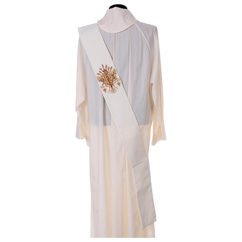 Ivory deacon stole, grapes and ears of wheat IHS, 80% polyester 20% wool 4