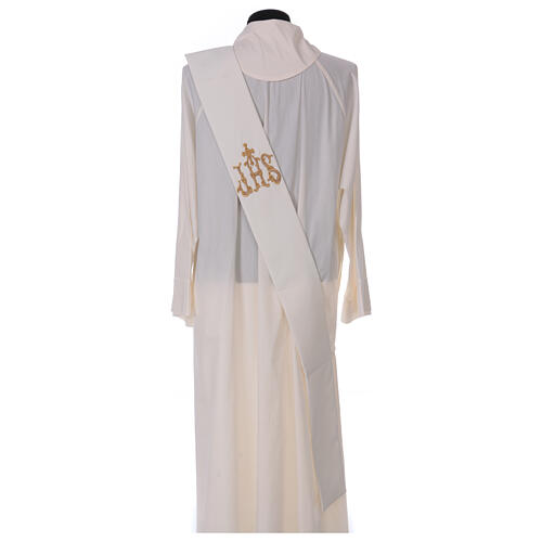 Ivory deacon stole, cross with embossed IHS, 80% polyester 20% wool 4