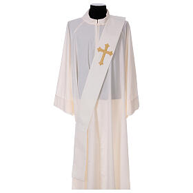 Ivory deacon stole, gold embossed cross, 80% polyester 20% wool