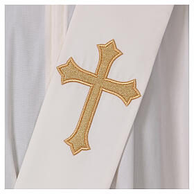 Ivory deacon stole, gold embossed cross, 80% polyester 20% wool