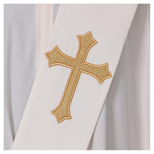 Ivory deacon stole, gold embossed cross, 80% polyester 20% wool 2