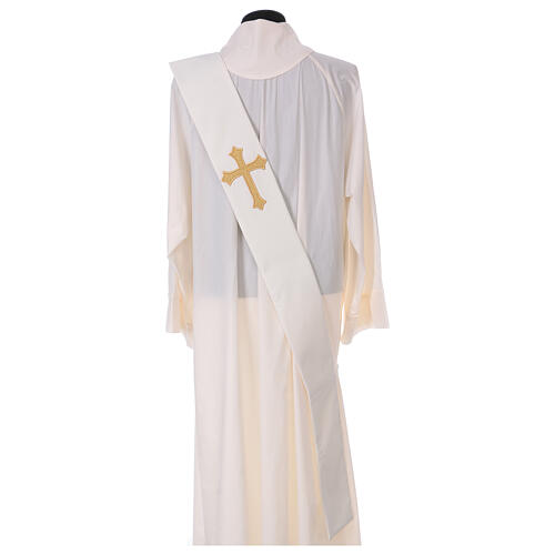 Ivory deacon stole with golden cross in relief 80% polyester 20% wool 4