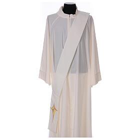 Ivory deacon stole, cross and star, 80% polyester 20% wool