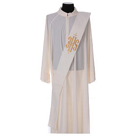 Ivory deacon stole, embossed IHS and cross, 80% polyester 20% wool