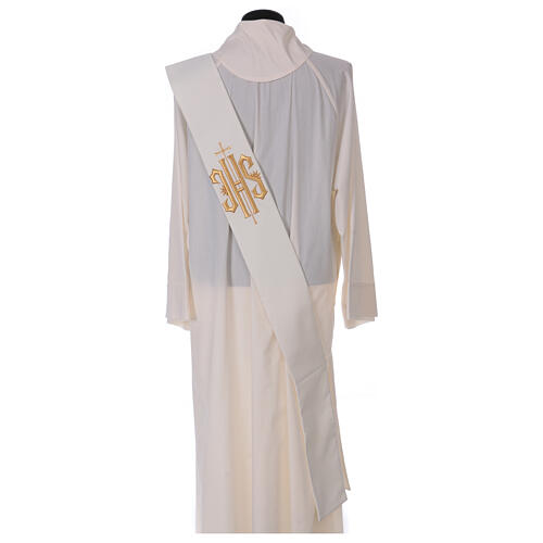 Ivory deacon stole, embossed IHS and cross, 80% polyester 20% wool 4