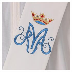 Ivory deacon stole Marian symbol with crown 80% polyester 20% wool