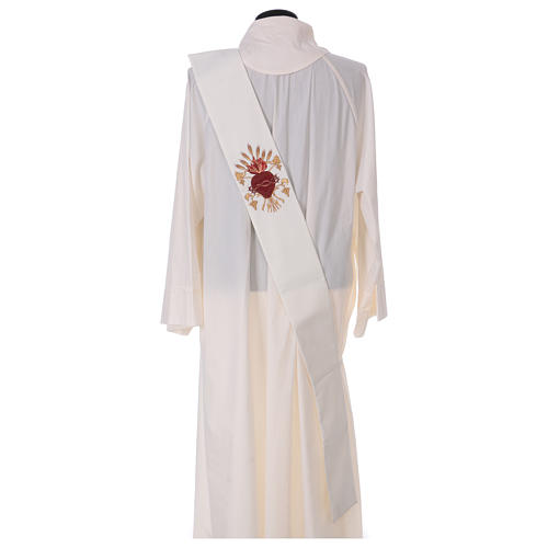 Diaconal stole, ivory colour with Sacred Heart decoration with wheat and grapes 4