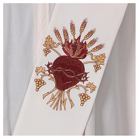Estola diaconal lana poli marfil sagrado corazón con espigas y racimos
