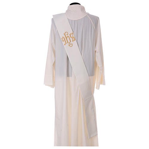 Ivory deacon stole with golden IHS relief, 80% polyester 20% wool 4