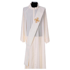 Ivory deacon stole with flower application 80% polyester 20% wool