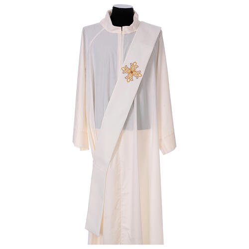 Ivory deacon stole with flower application 80% polyester 20% wool 1