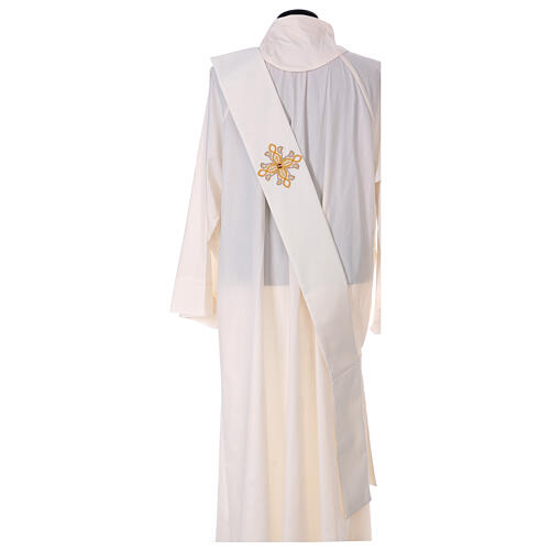 Ivory deacon stole with flower application 80% polyester 20% wool 4