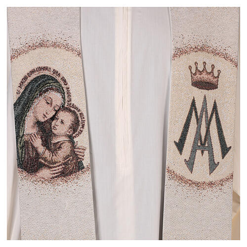 Our Lady of Good Counsel stole, Marian symbol, ivory fabric 2