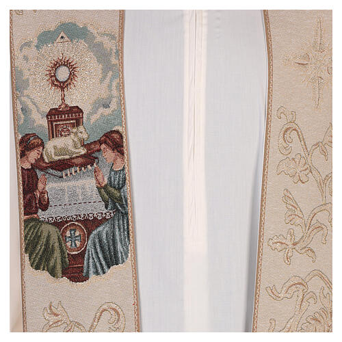 Lamé stole, angels praying, monstrance, lamb, ivory colour 2