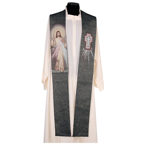 Stole Divine Mercy with green gold thread background 1