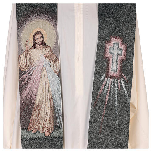 Stole Divine Mercy with green gold thread background 2