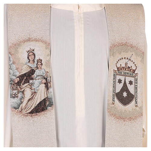 Stole Our Lady of Mount Carmel and Carmelite coat of arms ivory 2