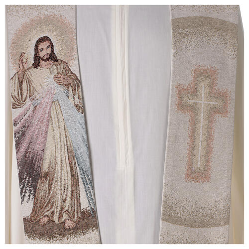 Stola Bild Barmherziger Jesus und Kreuz elfenbeinfarbig 2