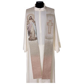 Stole of Divine Mercy, cross, peach and ivory shades