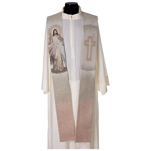 Stole of Divine Mercy, cross, peach and ivory shades 1