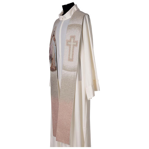 Stole of Divine Mercy, cross, peach and ivory shades 3