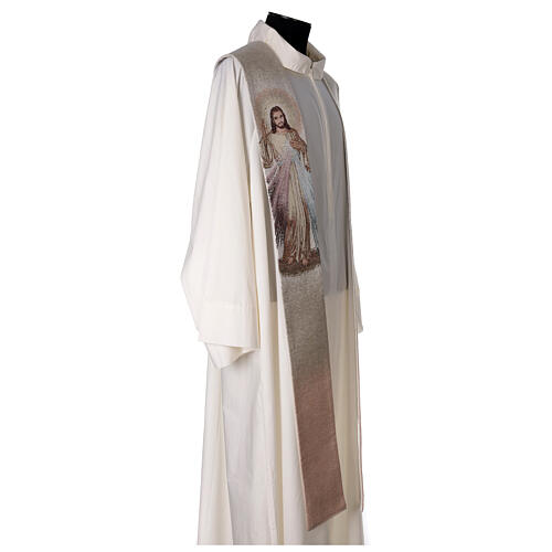 Stole of Divine Mercy, cross, peach and ivory shades 4