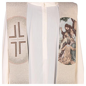 Embroidered stole with Jesus and children in ivory