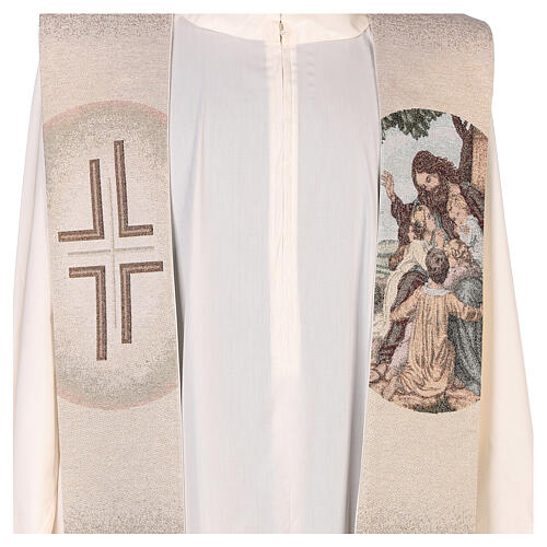 Embroidered stole with Jesus and children in ivory 2