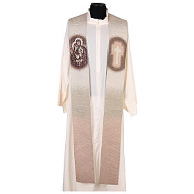 Estola Sagrada Família bordada sobre tecido cor de marfim