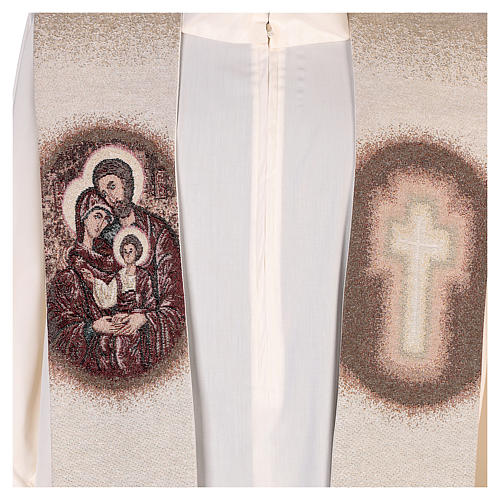 Estola Sagrada Família bordada sobre tecido cor de marfim 2