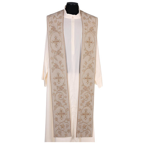 Ivory stole with crosses branches and ivory golden grapes 1