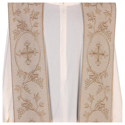 Ivory stole with crosses branches and ivory golden grapes 2