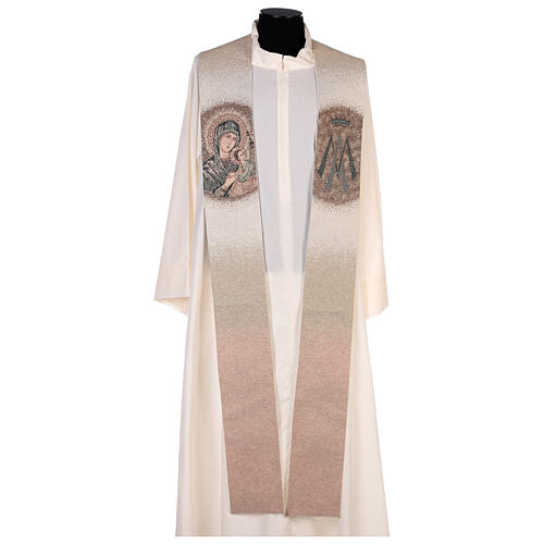 Our Lady of Perpetual Help stole, Marian symbol, beige colour 1
