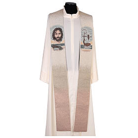 Stole, ivory fabric, calling symbol and Jesus' face
