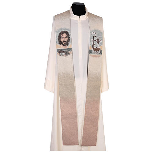 Stole, ivory fabric, calling symbol and Jesus' face 1