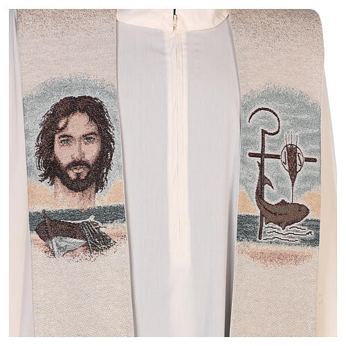 Stole, ivory fabric, calling symbol and Jesus' face 2