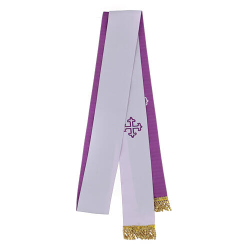 Reversible stole, white and purple with golden fringe 1