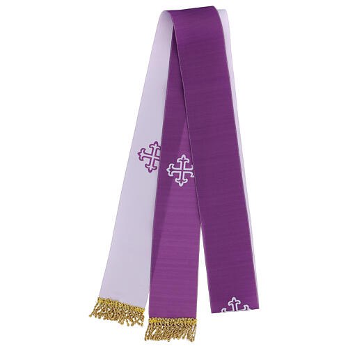 Reversible stole, white and purple with golden fringe 2