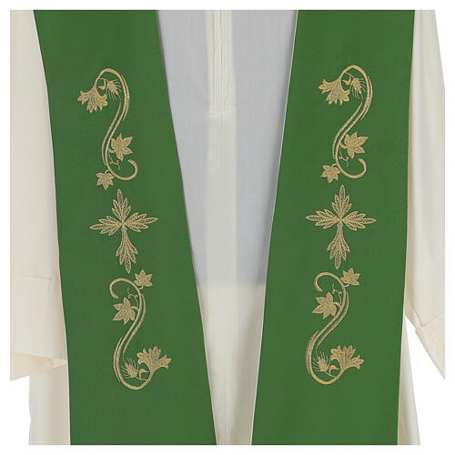 Estola bicolor bordada 100% poliéster verde e cor de marfim 4
