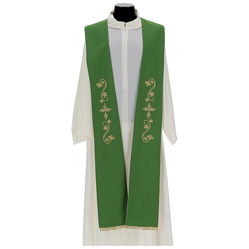 Tristole two-colored embroidered 100% polyester green and ivory 1